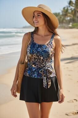 Alisha Levine Blue Animal Print Swimdress One Piece Swimsuit‎ Size 10